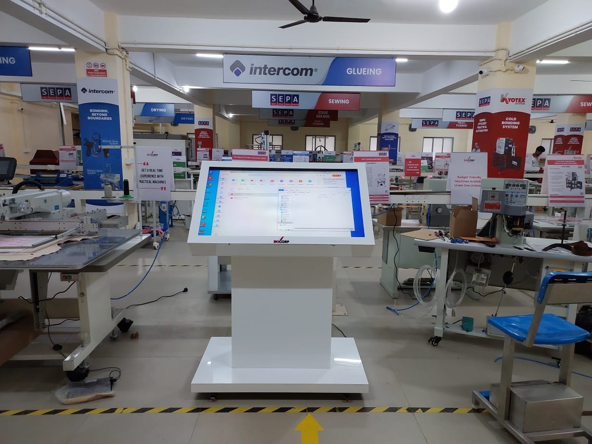 Abhitri touch kiosk installed on a customer shop floor